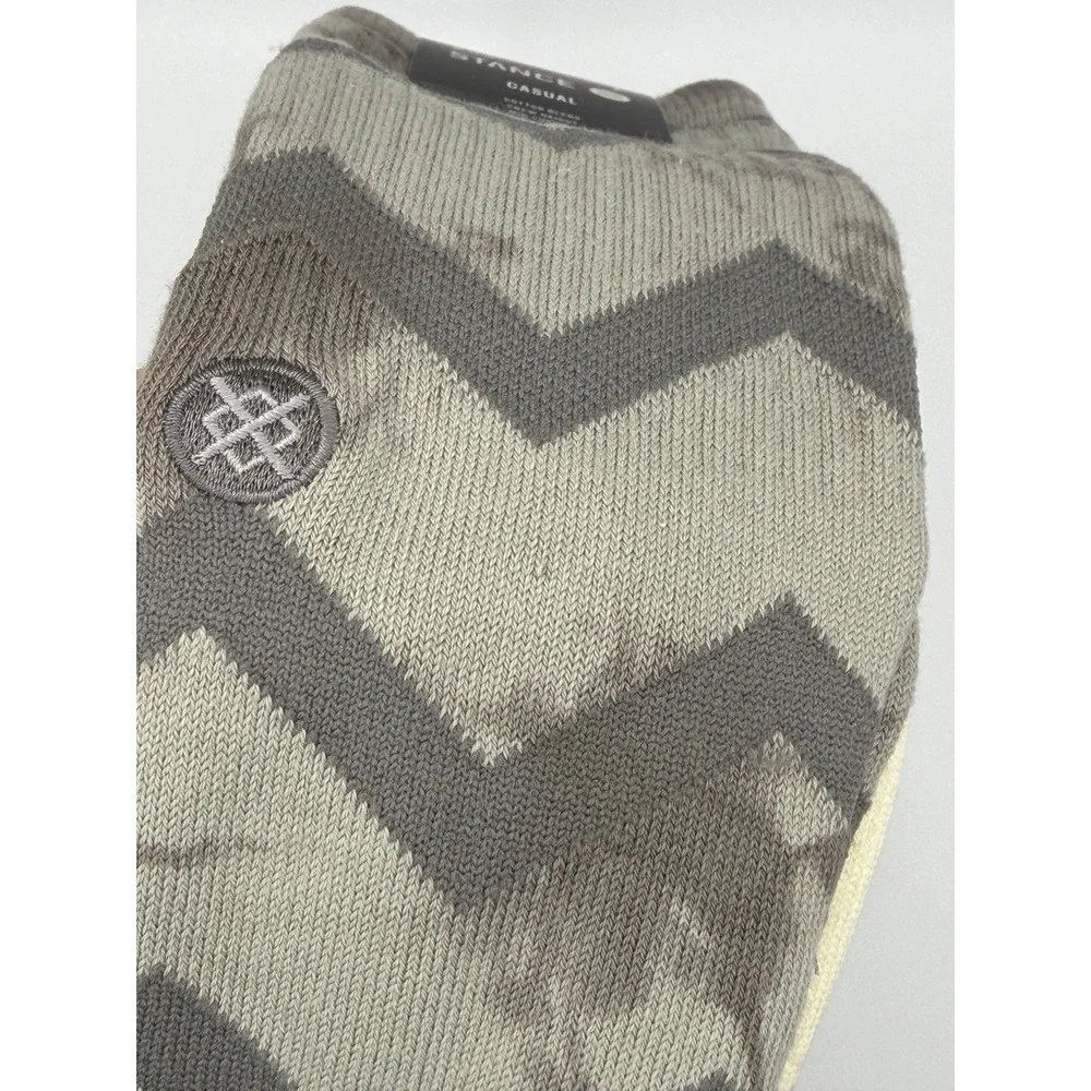 Stance Casual 2 Pack Crew Socks Grey Beige Zig Zag Striped Mens Large NWT